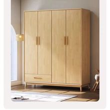 北欧实木衣柜简易组合大衣橱卧室储物柜子家用小户型挂衣柜原木风