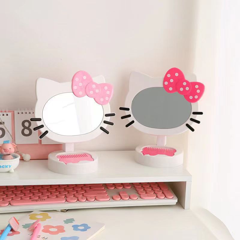 New My031 Cute Hello Kitty Makeup Table Mirror Makeup Mirror with Comb Foldable KT Mirror Desktop Mirror