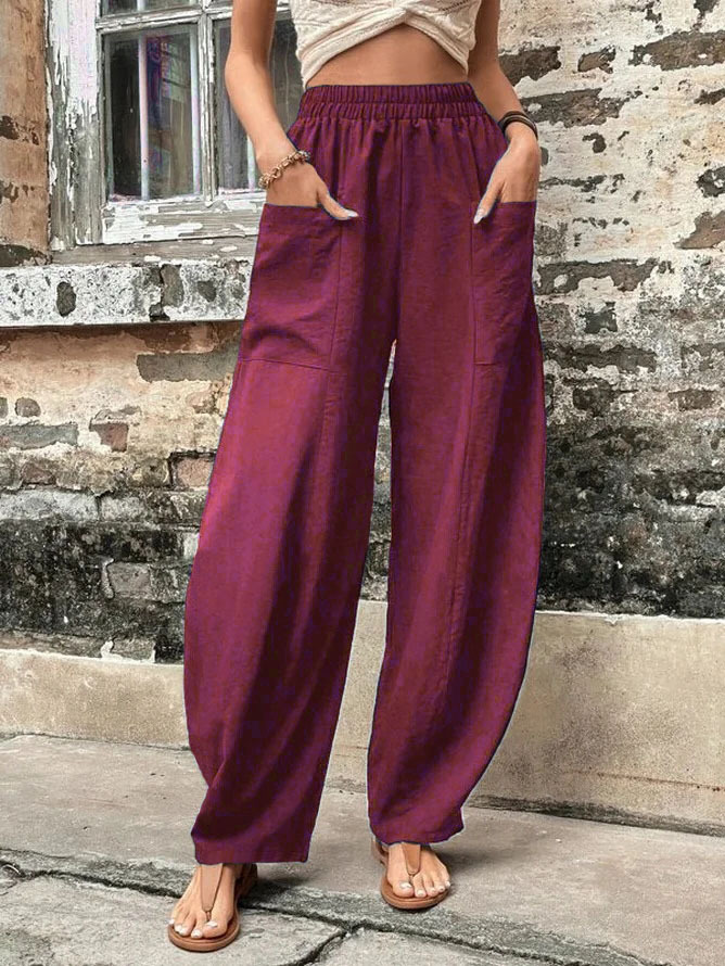 Wish Independent Station Amazon Cross-Border Hot Women's Pants Solid Color Pocket Women's Casual Trousers Trousers with an Elasticated Waist Trousers