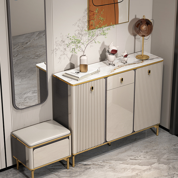 轻奢岩板鞋柜家用门口玄关柜一体坐凳简约现代入户进门新款大容量