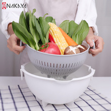 KOKUBO日本滤水塑料蔬菜篮大小长双层翻转沥水篮厨房洗菜滴沥水篮