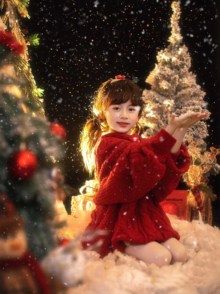 christmas 圣诞节拍照衣服宝宝大童儿童摄影服装圣诞女童针织新红