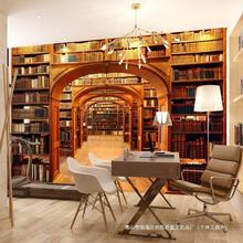 欧式壁纸图书馆无缝3D布书房咖啡厅办公室沙发墙纸背景墙书架