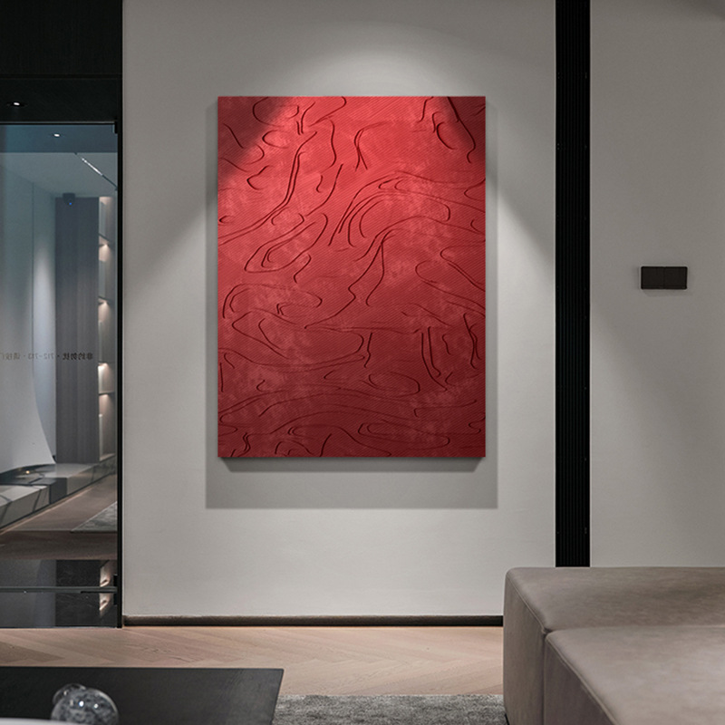 现代挂画客厅玄关走廊现代简约红色抽象立体肌理雕刻装饰画设计师