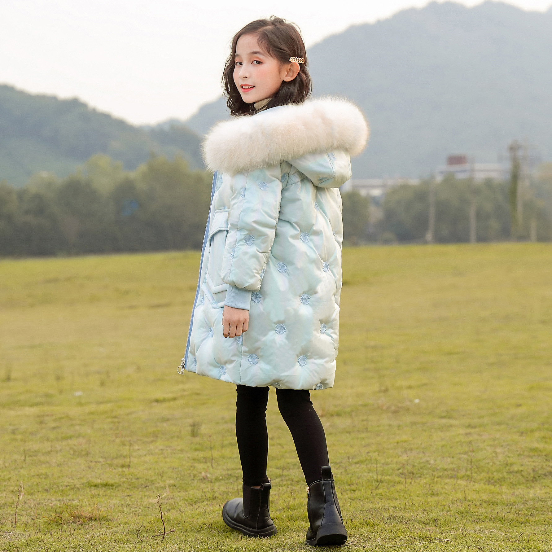 女童中长款羽绒棉服加绒加厚冬装大童170棉袄外套小女孩5-15岁潮9