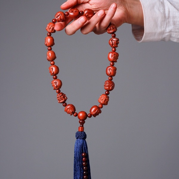 天然紫檀十八罗汉雕刻手持珠手串挂件20mm佛珠18罗汉念珠盘玩文玩