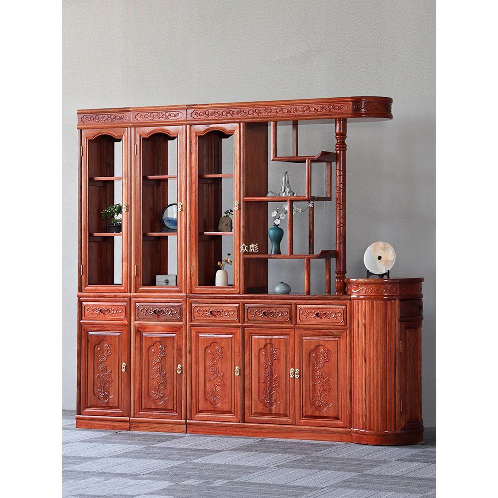 新中式实木玄关入户鞋柜金花梨木隔断置物架客厅屏风间厅双面酒zb