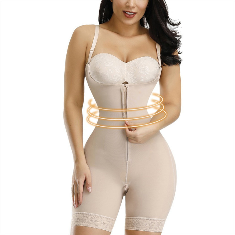 Cross-Border European and American One-Piece Corset Shaping and Belly Trimming plus Size Corset Bottom Crotch Zipper Hip Lift Body Shaping Tights for Women