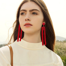 波西米亚红色流苏耳环女长款复古气质民族风饰品新娘耳坠一件代发