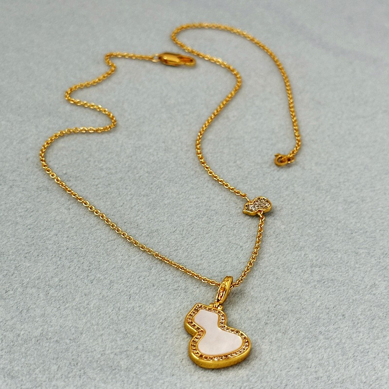 韩国简约设计镶锆石白贝母葫芦项链女气质冷淡风高级感个性锁骨链