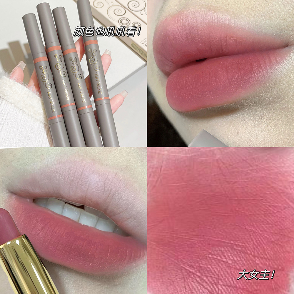 Art Value Micro Velvet Pink Mist Double-Headed Lipstick Pen Low Saturation White Lip Lacquer Pseudo Plain All-Match Cheap Wholesale