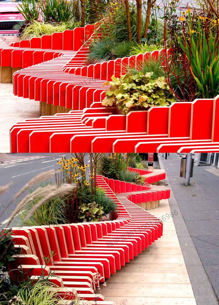 户外公园美陈休息座椅商场广场步行街公共艺术切片带花箱绿化椅子