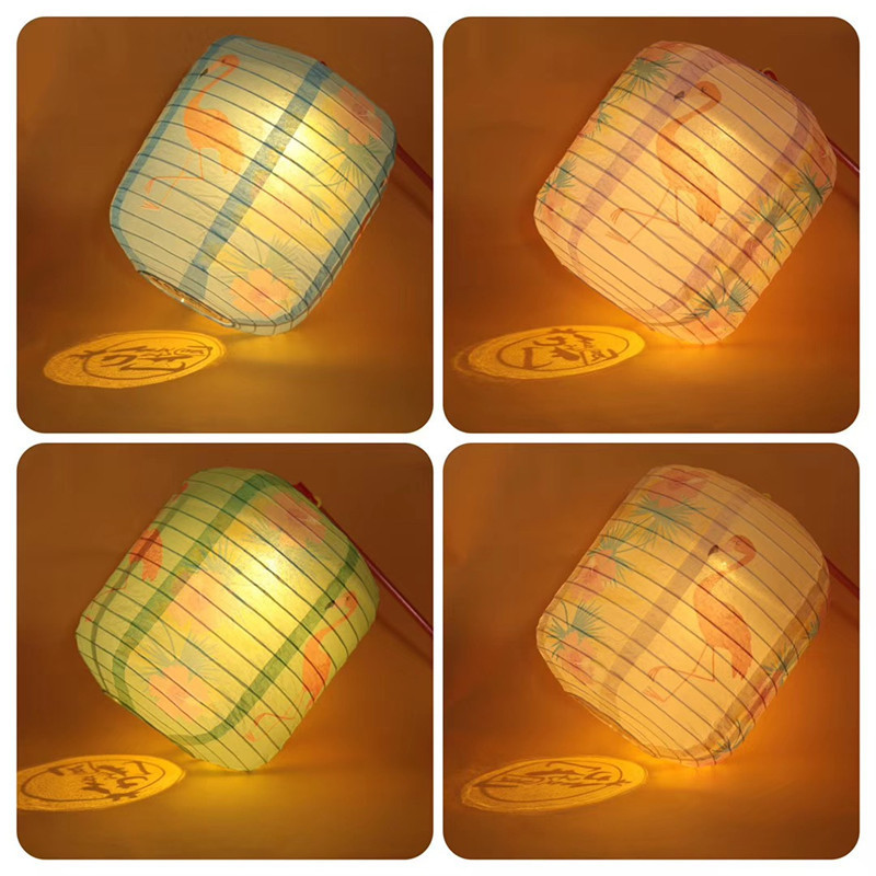 元宵礼品中国风冬瓜型纸灯笼男女手提花灯火烈鸟蝴蝶投影发光灯笼