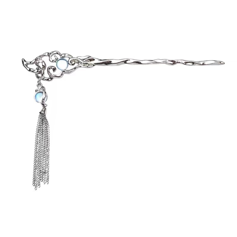 New Chinese Ancient Style Jade Tassel Hairpin Women's 2022 New Special-Interest Design Hanfu Moonstone Hair Clasp Hair Accessories