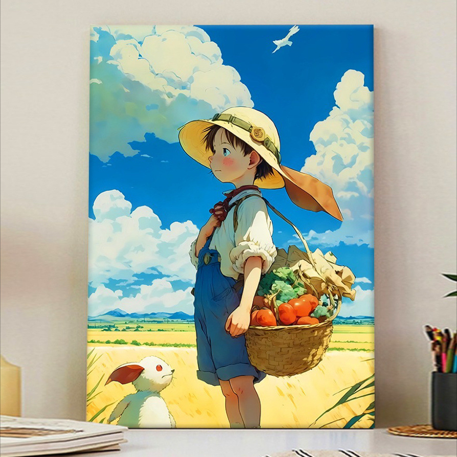 数字油画diy填充画画宫崎骏的夏天手绘油彩画手工涂鸦装饰画礼物