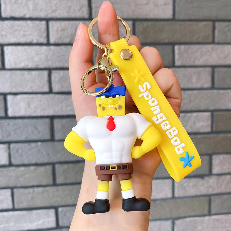 Fitness SpongeBob Key Chain Paida Star Cartoon Hanging Ornaments Key Pendants Silicone Doll Car Key Ring