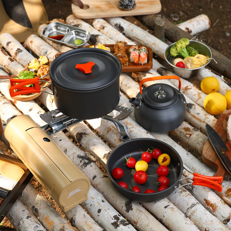 Outdoor Cookware Stove Portable Kettle Camping Cookware Tableware Picnic Equipment Supplies Camping Pot Set Set