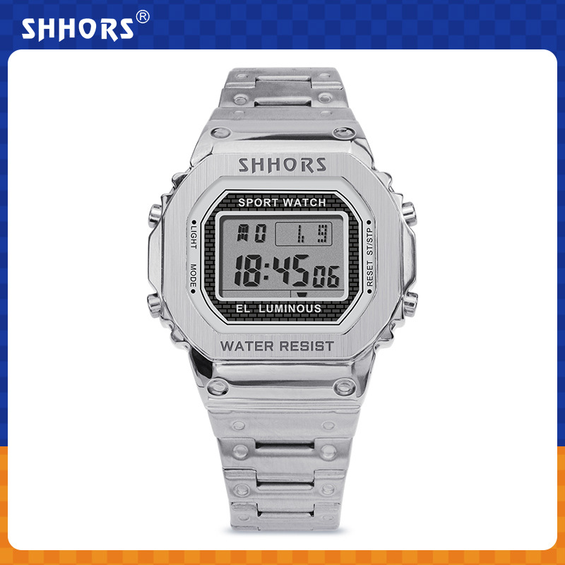 圣猴时shhors 酷炫潮流电子休闲夜光多功能闹铃送礼男生电子手表