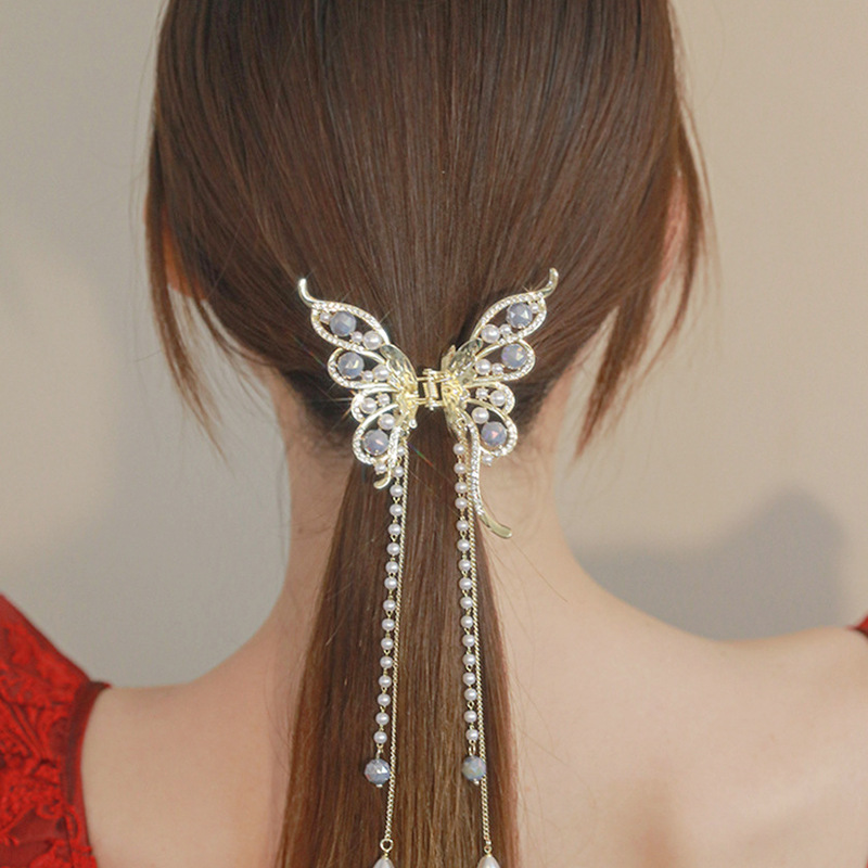 pearl butterfly tassel small gripper clip headdress barrettes temperament ponytail clip