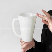 玻璃杯子带把手纯白色办公杯泡茶杯茶具家用个性简约咖啡杯果汁杯