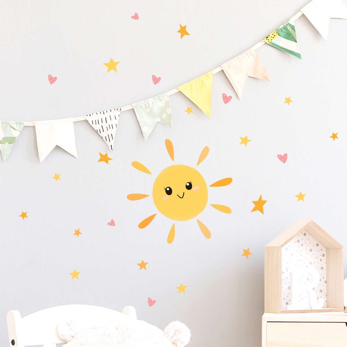 新款卡通太阳星星爱心墙贴客厅卧室背景墙装饰批发自粘墙 贴纸