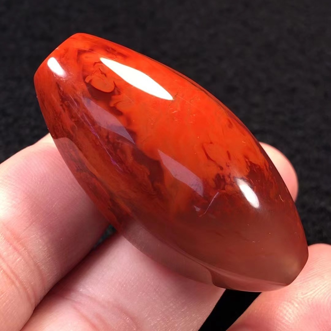 天然南红瓦西料火焰天珠配饰 文玩diy单珠饰品 艳丽红润火焰十足