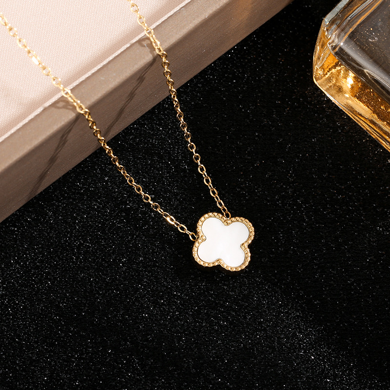Double-Sided Clover Necklace Internet Celebrity Xiaohongshu Lucky Four-Leaf Clover 18K Gold Necklace Mother Shell Cross-Border Sold Jewelry Wholesale