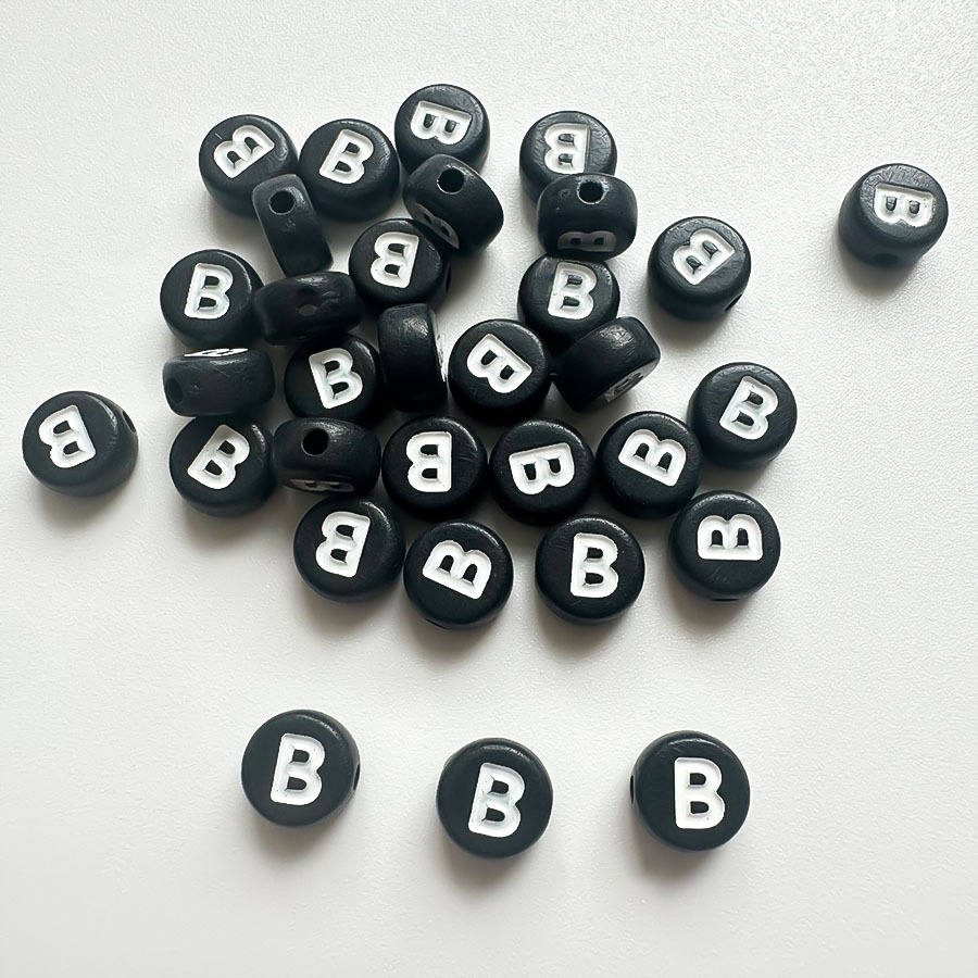 Acrylic White Background Black Word English Beads Plastic Children's Early Education Pinyin Beads Amazon Diy Beaded Accessories