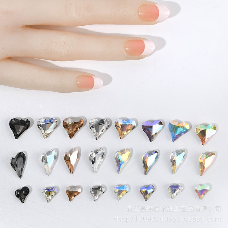 Japanese-Style and Internet-Famous Manicure Jewelry Crystal Magic Color Crooked Heart Diamond Sunny Gold Peach Heart Diamond DIY Love Heart Nail Stickers