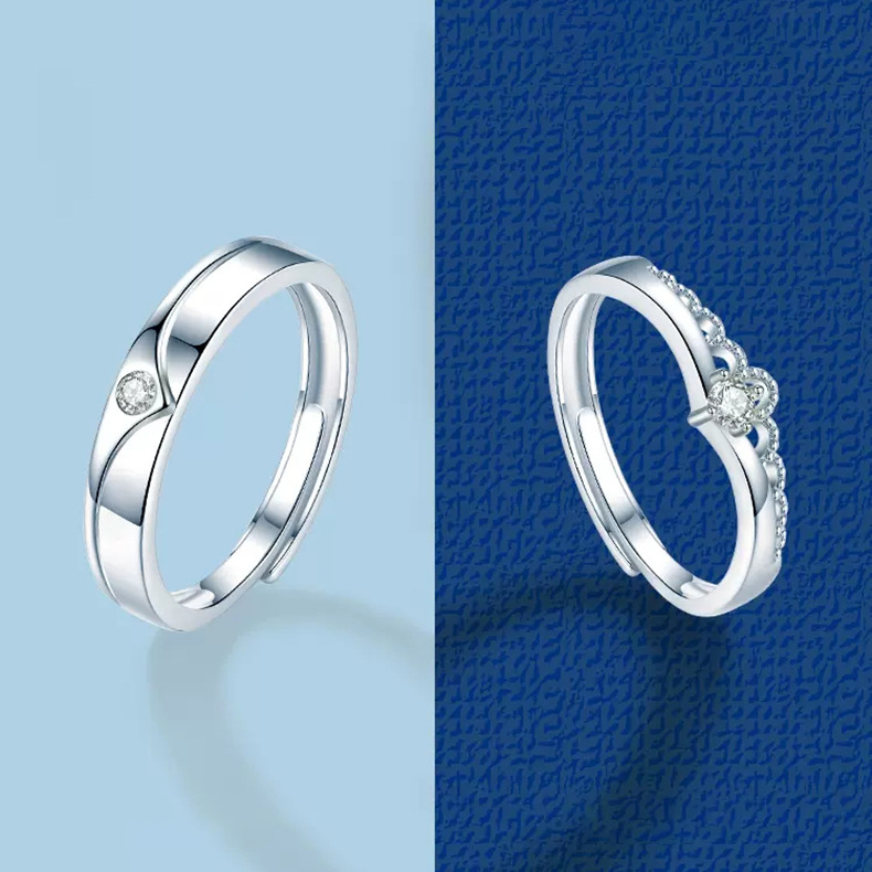 s925银公主与王子情侣戒指男女一对 网红潮嘻哈天作之合对戒指环