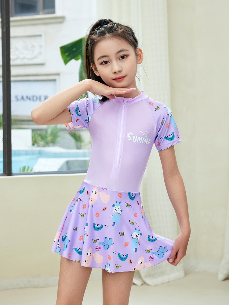 Children's Swimsuit Girls' 2024 New Summer Girls' One-Piece Swimsuit Children Teens Babies Cute Quick-Drying Swimwear