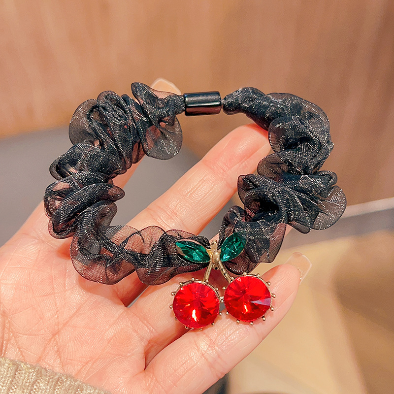 Korean Cute Cherry Headband Sausage Ring Female Temperamental Fairy Hair Band Cute Fresh Hair Ring Adults' Hair Rope