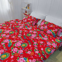 99N东北大花布四件套纯棉条纹床单活性印花磨毛保暖花被套床上用