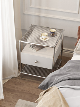 北欧钢化玻璃床头柜现代简约轻奢小型收纳置物柜边桌ins风边柜子