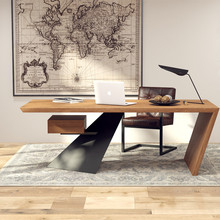 实木大板桌美式铁艺老板办公桌现代简约经理桌大班台老板桌总裁桌