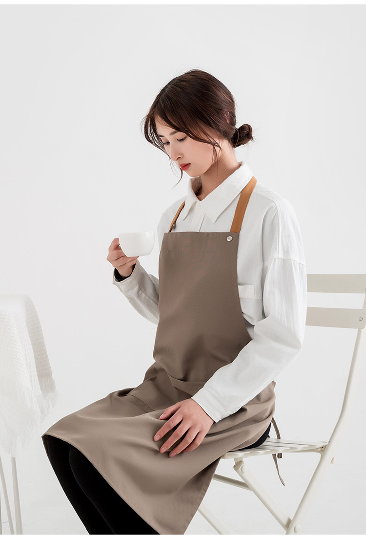 帆布牛仔可定制logo防污家用围裙纯色咖啡厅蛋糕烘培店男女工作服