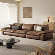 美柏意式极简真皮沙发小户型客厅简约复古风头层牛皮直排皮艺沙发