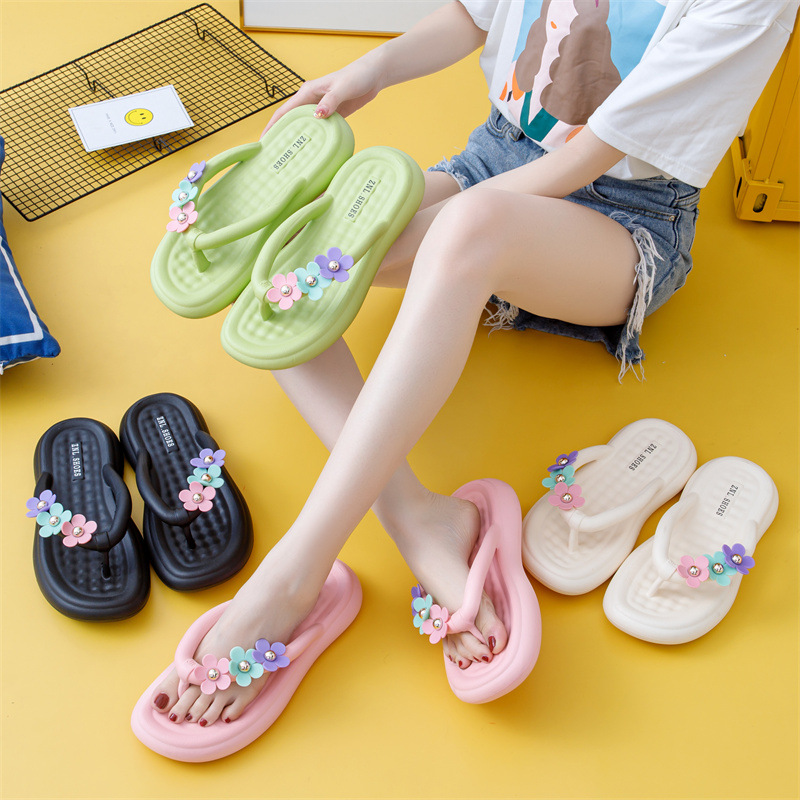 Eva Flip-Flops Women's Summer Wear New Fashion Camellia Flip-Flops Seaside Non-Slip Platform Beach Shoes Wholesale