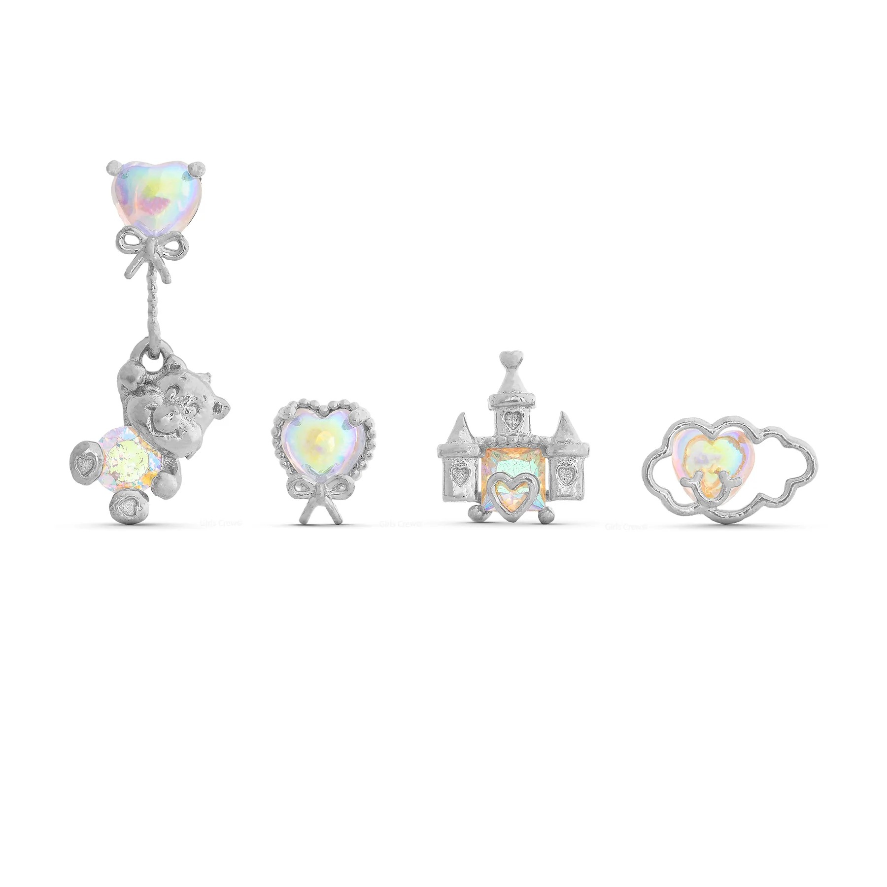 European and American Fashion Rainbow Bear Stud Earrings Sweet Personality Colorful Love Castle Earrings Set Four-Piece Set Ornament Wholesale