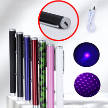 跨境现货USB充电201镭射笔蓝紫光单点教鞭笔满天星大功率激光手电