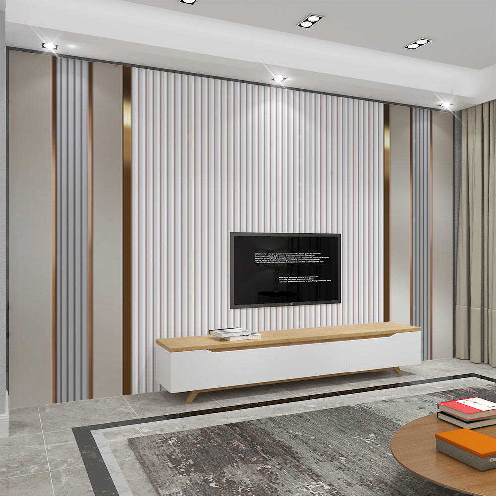 2022新款电视背景墙壁纸轻奢风客厅墙布格栅金属线条壁布影视壁画