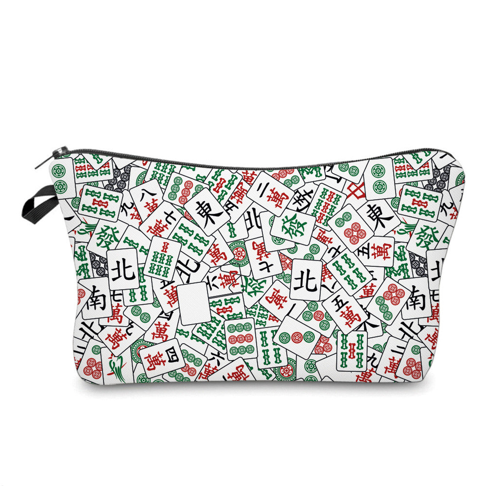 Amazon New Printed Anti-Splashing Cosmetic Bag Poker Mahjong Pattern Toiletry Storage Multifunctional Clutch