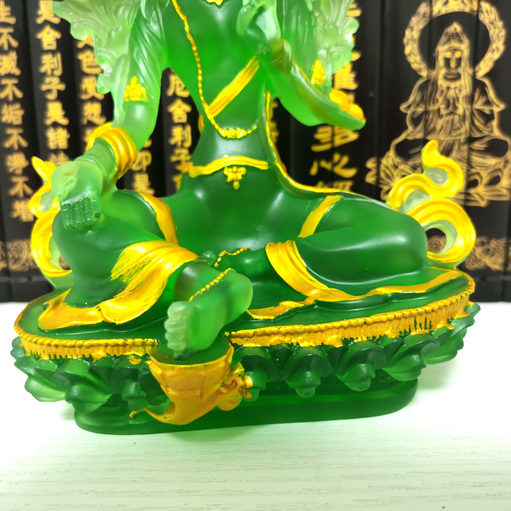 密宗菩萨 描金款水琉璃绿度母佛像 佛堂寺庙供奉万佛墙佛像摆件