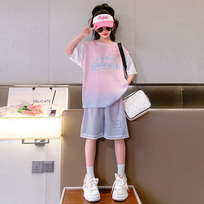 女童夏装篮球服速干衣女童学生装女生韩版套装时尚运动服舒适球衣