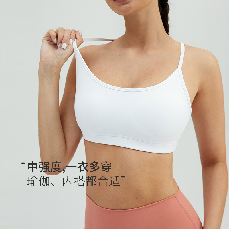 2022 New Beauty Back Yoga Vest Women's Outer Wear Spaghetti Strap Sports Underwear Shockproof Push-up Soft Glutinous Bra