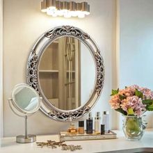 2022新欧式椭圆镂空浴室镜梳妆镜家用壁挂玄关装饰镜厕所壁挂镜子