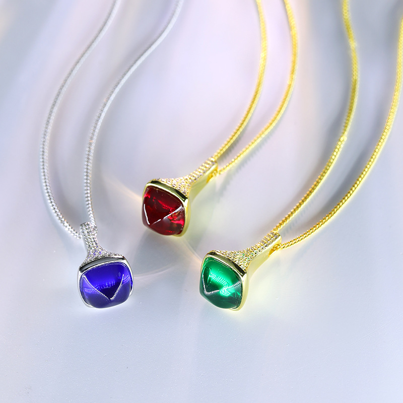 复古925银糖塔彩宝项链满钻金子塔吊坠欧美气质轻奢新款锁骨链