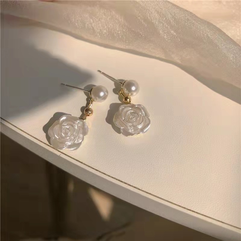 Camellia Earrings 925 Silver Needle Pearl Flower Earrings Niche Design Advanced Earrings for Women 2022 New