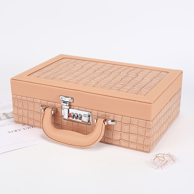 New Fashion Simple Portable Jewelry Box Creative Layered Compartment Casket Jewel Box Crocodile Pattern Pu Dustproof Storage Box