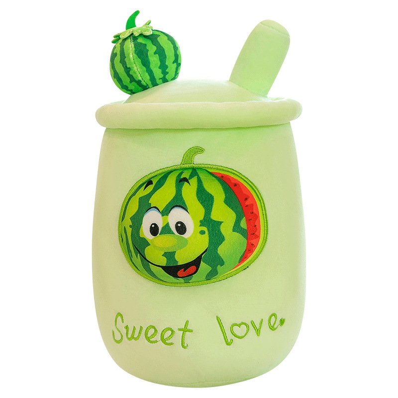 Foreign Trade New Creative Watermelon Peach Blueberry Milky Tea Cup Plush Toy Pillow Factory Cross-Border Wholesale